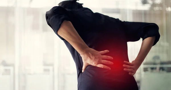 Man Suffering Back Pain Cause Office Syndrome His Hands Touching — Stock Photo, Image