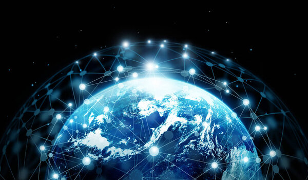 Network connection and global data exchanges on blue planet earth ,Elements of this image furnished by NASA