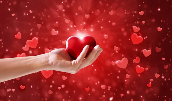 Valentine Day Background Red Heart Shape Hand Colorful Hearts Happy — Stock Photo, Image