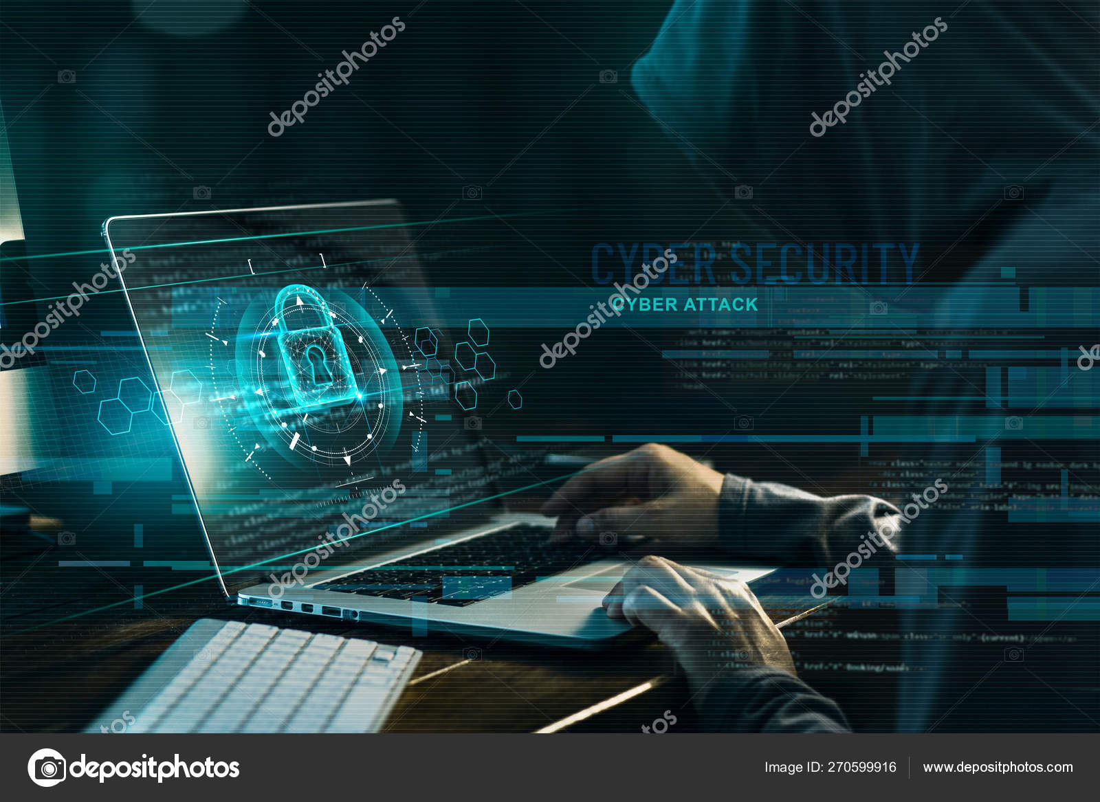 Cyber security concept. Internet crime. Hacker working on a code and  network with lock icon on digital interface virtual screen dark digital  background. — Stock Photo © ipopba #270599916, image size:1600x1167