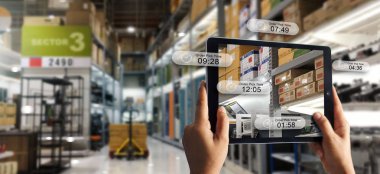 Artırılmış gerçeklik online alışveriş konsepti. E-ticaret ve dijital pazarlama.