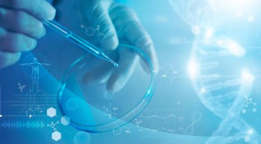 Bilim ve tıp, bilim adamı analiz ve cam DNA yapısıiçine bir örnek bırakarak 