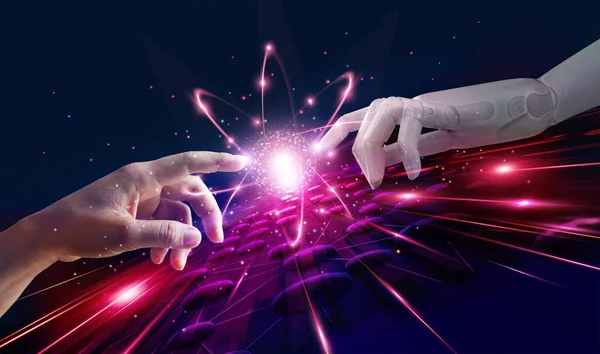 Robô Tecnologia Conexão Mão Humana Nova Era Inovação — Fotografia de Stock