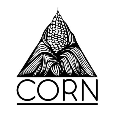 Mısır koçanı grafik çizimi - siyah mürekkeple çizilmiş ve vektörleştirilmiş, renksiz üçgen logo.