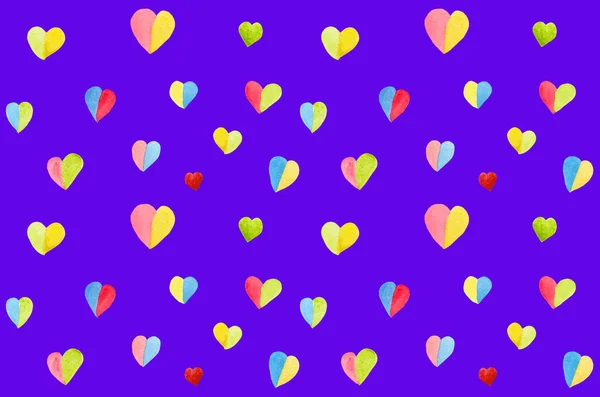 Плавный Акварель Сердца Рисунок Ярком Фиолетовом Фоне Печать Валентинки Обертывания — стоковое фото