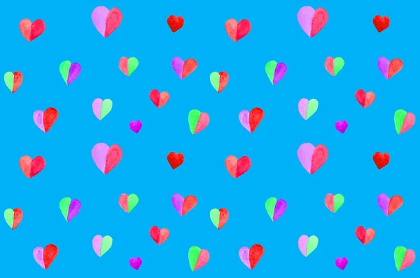 Bezešvé Akvarel Srdce Vzor Pulzujícím Modrém Pozadí Tisk Pro Valentinky — Stock fotografie