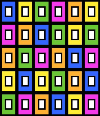 Çok renkli dikdörtgenlerin parlak renkli geometrik vektör deseni, pürüzsüz pencere deseni, ambalaj kağıdı veya kumaş tasarımı