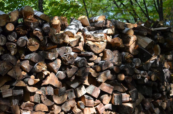 Ogień Drewno Stos Słoneczny Dzień Cięcia Drewna Wzór — Zdjęcie stockowe