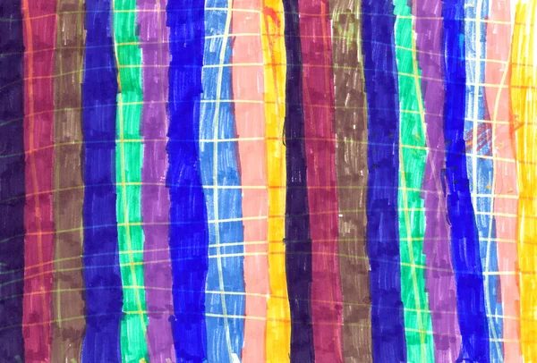 Fondo dibujado a mano con rayas verticales coloridas, trazos de pluma de color y patrón a cuadros de luz — Foto de Stock
