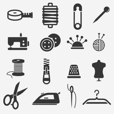 Dikiş ve iğne vektör simgesi seti