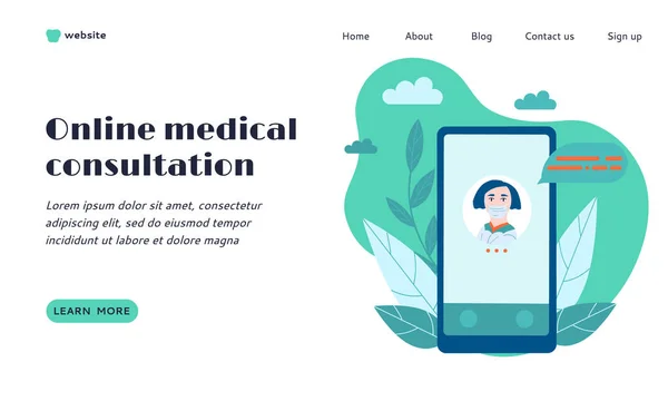 Online Medisch Consult Landing Page Template Web Design Element Met — Stockvector