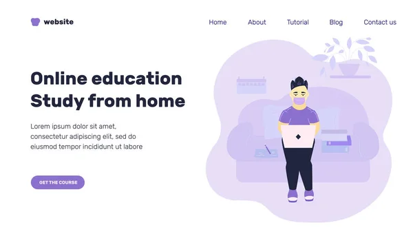 Sjabloon Voor Landingspagina Voor Cursus Afstand Online Onderwijs Concept Jonge — Stockvector