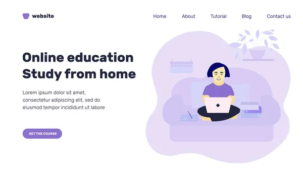 Online Koulutus Web Sivun Malli Nuori Tyttö Pysyy Kotona Opiskelee — vektorikuva