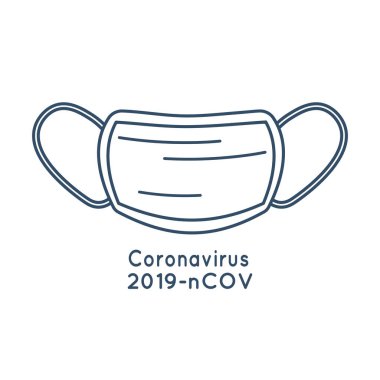 Tıbbi maske taslak simgesi modaya uygun mavi renkli. Coronavirus 2019-nCov koruması. Tıp üniformasının bir parçası. Vektör çizimi. Web siteleri, posterler, broşürler, broşürler, logolar için izole tasarım ögesi