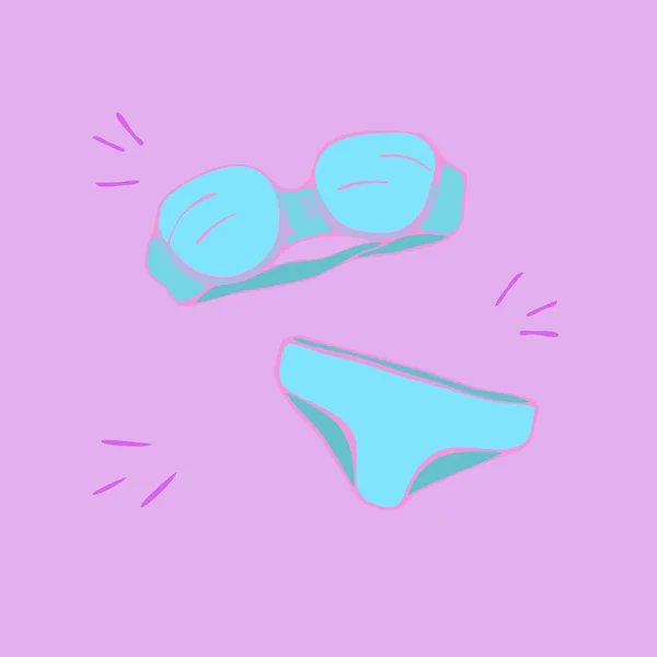Elle çizilmiş mayo. Üst Manzara. Mor darbelerle açık mor arkaplanda izole edilmiş. Yeni moda neon mavi ve pembe renklerde yaz vektör illüstrasyonu. Simge için tasarım ögesi