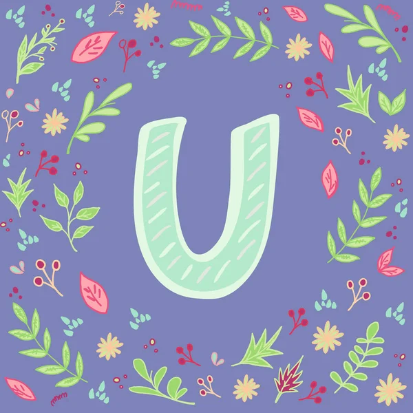 Mektup. Çizgili el yazısıyla yazılmış İngilizce mektup. Etrafında çiçek demeti var. Yapraklı, böğürtlenli ve çiçekli desen. Hoş bir kart şablonu. El çizimi biçim tasarımı elementi. Vektör illüstrasyonu. Moda renkleri