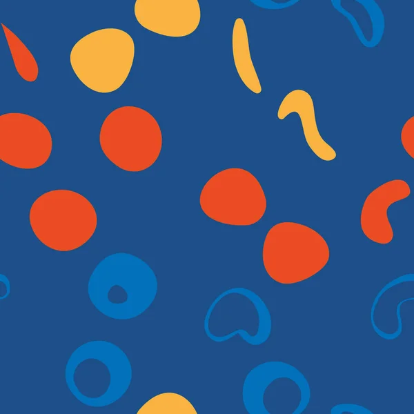 Soyut el çizimi vektör pürüzsüz desen. Memphis ya da hipster dokusu. Modaya uygun sarı turuncu ve mavi renkler. Kart şablonu, tekstil, duvar kağıdı tasarımı, ambalaj kağıdı veya web arkaplanı