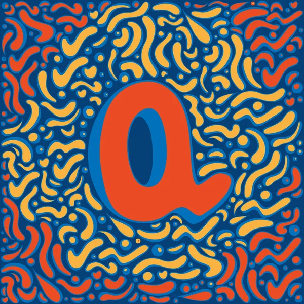 Bir mektup. Renkli gölgeli el yazısıyla yazılmış yuvarlak bir mektup. Çevresindeki farklı kıvrımlı şekillerin soyut deseni. El çizimi tasarım ögesi. Vektör illüstrasyonu.