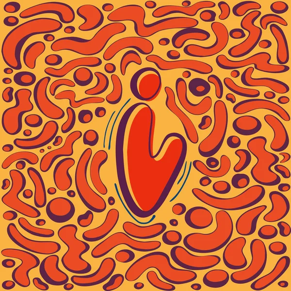 Mektup yazıyorum. Renkli gölgeli el yazısıyla yazılmış yuvarlak bir mektup. Çevresindeki farklı kıvrımlı şekillerin soyut deseni. El çizimi tasarım ögesi. Vektör çizimi. Çocuklar için eğitim kartı.