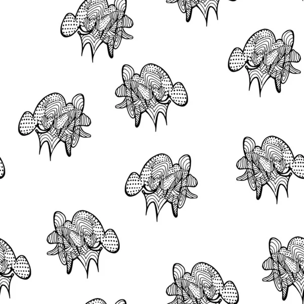 Noktalı ve çizgili elle çizilmiş nesnelerle soyut ve pürüzsüz desen. Beyaz arka planda kaotik siyah ana hat deseni. Vektör dokusu. Paket kağıdı ve tekstil baskısı için illüstrasyon.