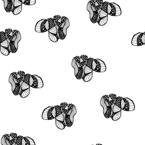 Siyah ve beyaz karalanmış nesnelerle soyut, pürüzsüz desen. Beyaz arka planda kaotik desen. Vektör el çizimi dokusu. Ambalaj kağıdı, tekstil baskısı ve diğer tüm amaçlar için resim.