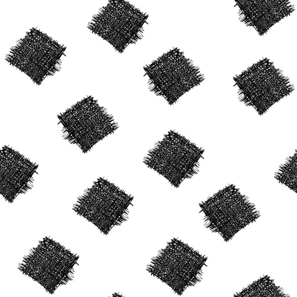 Abstract Seamless Pattern Black Scribble Squares Pattern White Background Vector — Stock Vector