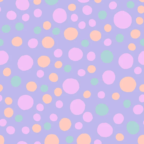 Mavi, pembe ve mor daireli soyut, pürüzsüz desen. Modaya uygun renklerde benek deseni. Farklı boyutlarda daireler çizilmiş vektör el dokusu. Paket kağıdı için yaratıcı illüstrasyon.