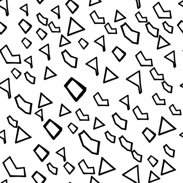 Üçgenler, kareler ve çokgenlerle kusursuz soyut geometrik desen. Çapraz kompozisyonda el çizimi siyah nesneler. Tekstil baskısı, kumaş, ambalaj kağıdı için vektör çizimi.