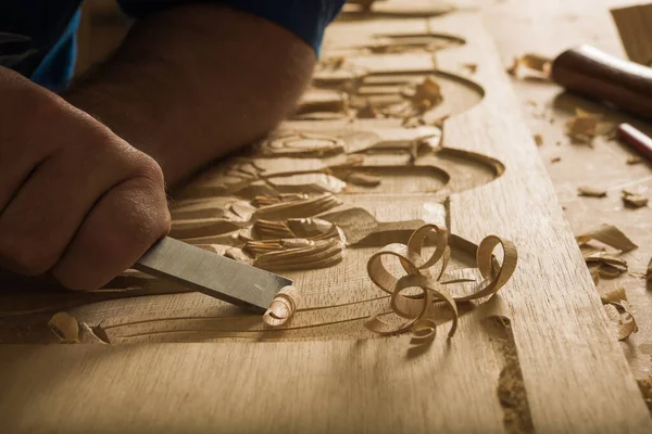 Craftsman Carving Wood Image Holy Supper — Stock Photo, Image