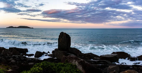 Atardecer Florianopolis Playa Morro Das Pedras Portugués Con Espacio Para —  Fotos de Stock