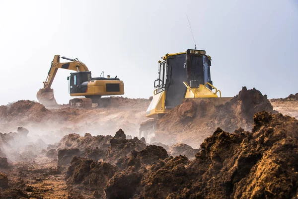 Máquinas Que Excavan Suelo Desde Comienzo Los Trabajos — Foto de Stock