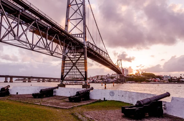 Hercilio Luz Bridge Postcard State Santa Catarina Steel Cable Bridge — 스톡 사진