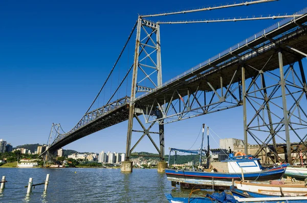 Hercilio Luz Bridge Postcard State Santa Catarina Steel Cable Bridge — 스톡 사진