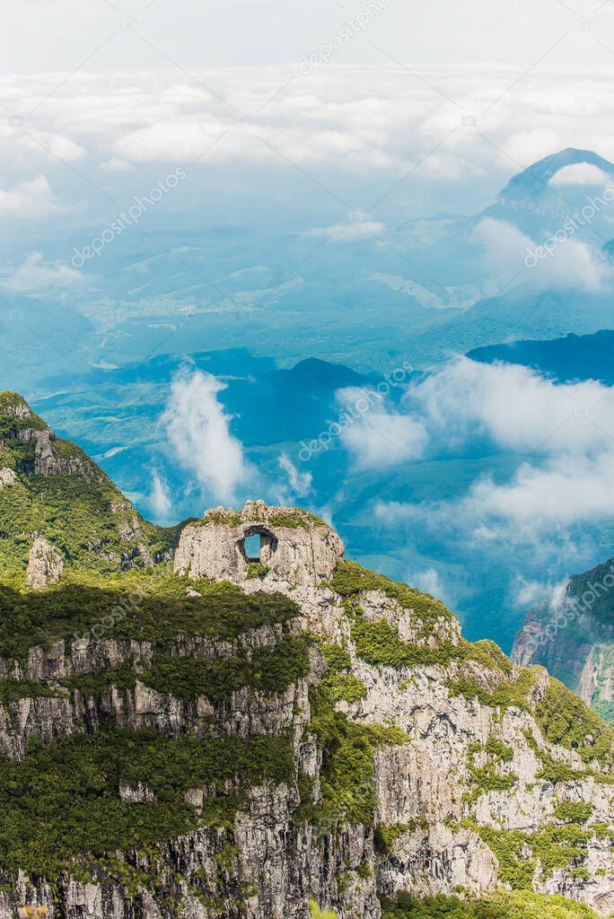 Hill of the Church, stone pierced natural monument, Serra Geral, Santa Catarina Brazil, the highest inhabited place in southern Brazil with 1822 meters of altitude