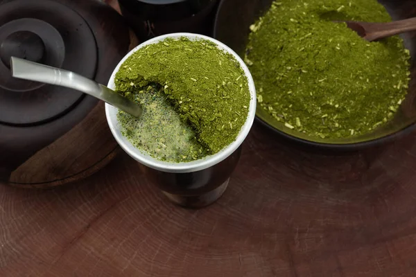 Tradizionale Sudamericano Yerba Mate Chimarrao Brasile Tazza Legno Mate Con — Foto Stock