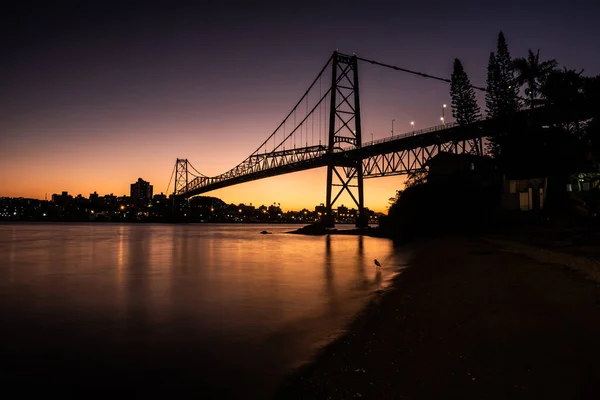 Schrägseilbrücke Hercilio Luz Florianopolis Santa Catarina Brasilien Bei Sonnenuntergang Mit — Stockfoto