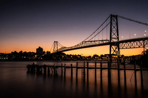 Puente Cable Alojado Hercilio Luz Florianopolis Santa Catarina Brasil Atardecer — Foto de Stock