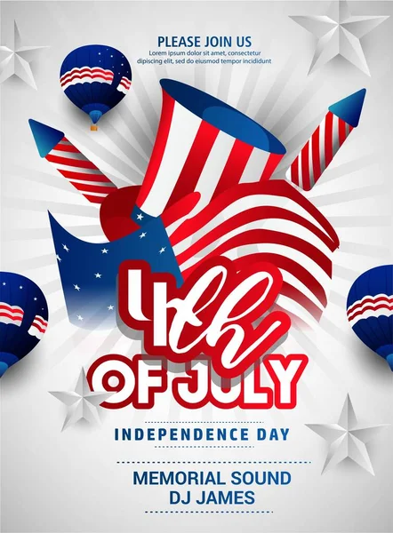 ABD 'nin bağımsızlık gününün 4 Temmuz tarihli vektör illüstrasyonu 