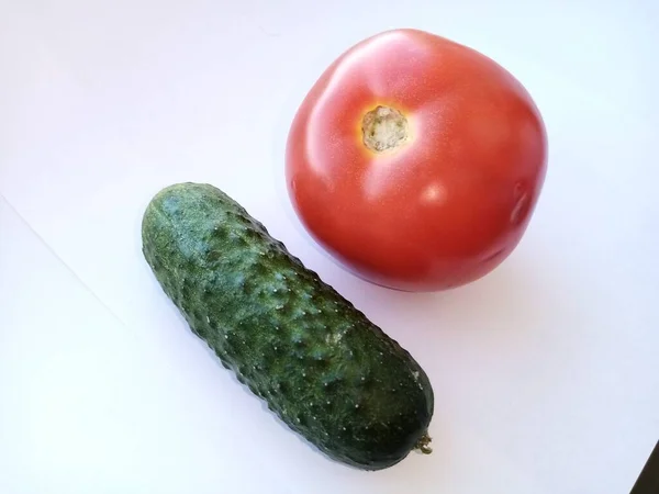 Image Vegetables Tomato Cucumber White Background — Stock Photo, Image