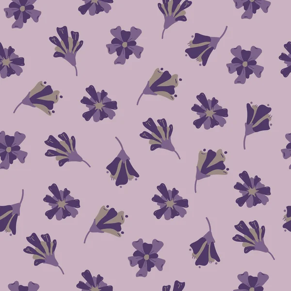 抽象花植物手のデザインのためのテクスチャを描いた ベクトル有機動機シームレスパターン ライラックの背景に紫色の花 — ストックベクタ