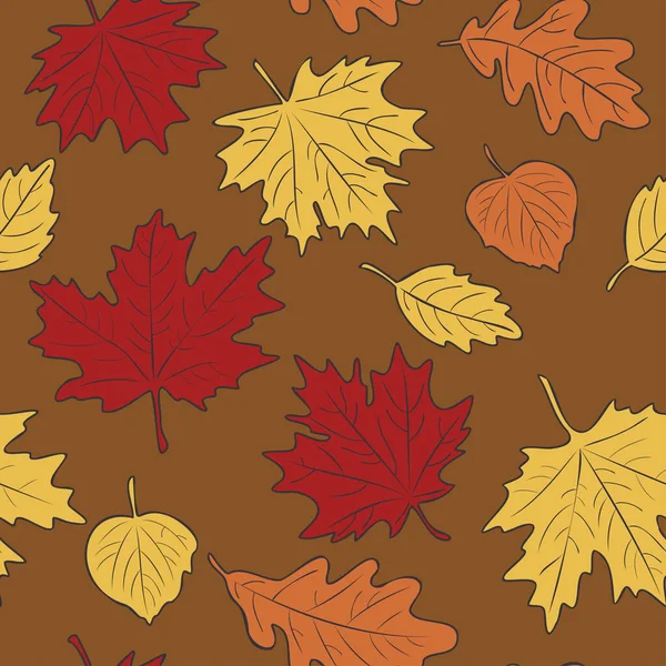 Διάνυσμα Χωρίς Ραφή Μοτίβο Των Φθινοπωρινών Φύλλων Maple Linden Βελανιδιά — Διανυσματικό Αρχείο