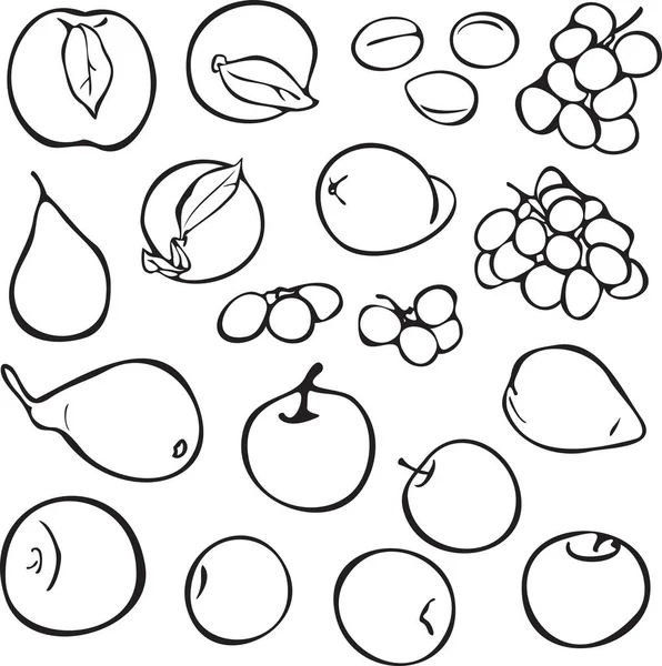 Conjunto Ícones Frutas Desenhadas Mão Vetorial Coleção Estilo Plano Decorativo — Vetor de Stock