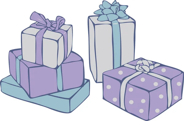 Bodegón Vectorial Con Coloridas Cajas Regalo Aisladas Sobre Fondo Blanco — Vector de stock