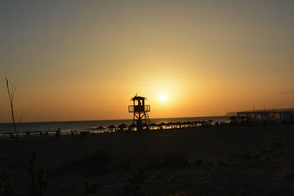 Una Puesta Sol Playa — Foto de Stock