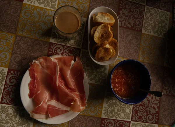 Сніданок Вихідних Тости Помідорами Джемом — стокове фото