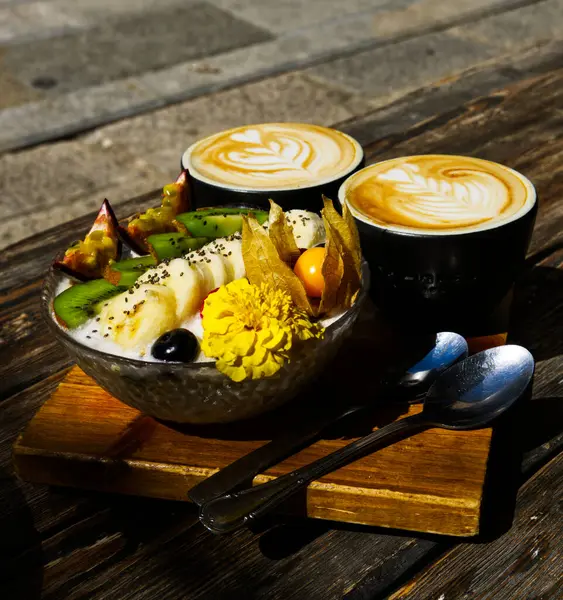 Pequeno Almoço Aveia Saudável Com Café — Fotografia de Stock