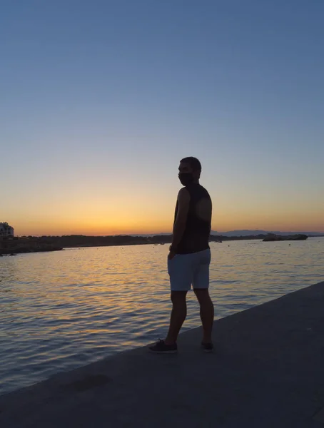 Silhouette Young Man Beach Costa Brava — Stock Photo, Image