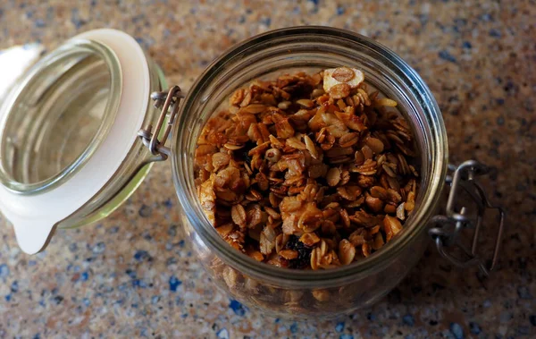 Borcan Sticlă Muesli Casă — Fotografie, imagine de stoc