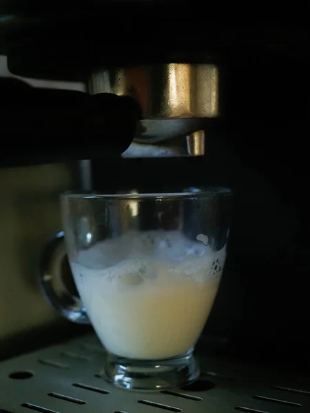 Kaffe Med Mjölk Vintage Coffe Maskin — Stockfoto