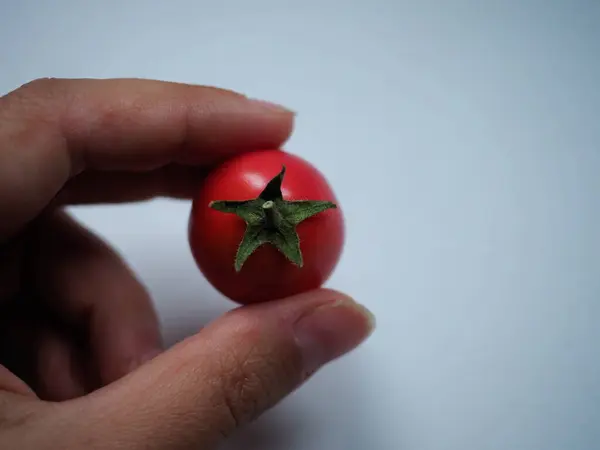 Tomate Cereja Mão Uma Mulher — Fotografia de Stock